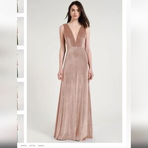 Jenny Yoo Logan Velvet Maxi Dress Champagne Rose Color Sz 10